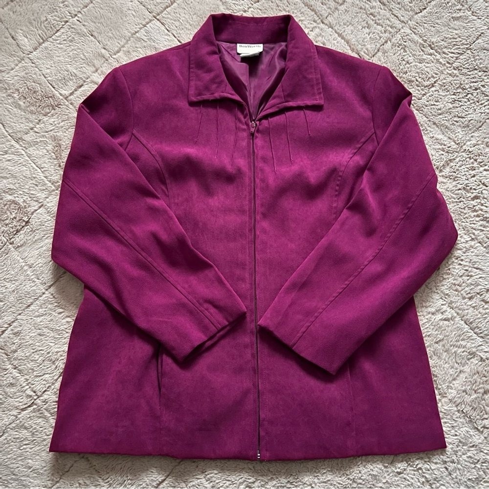Vtg BonWorth Full Zip Suede Jacket‎ Western Preppy Whimsical Minialist Size PM
